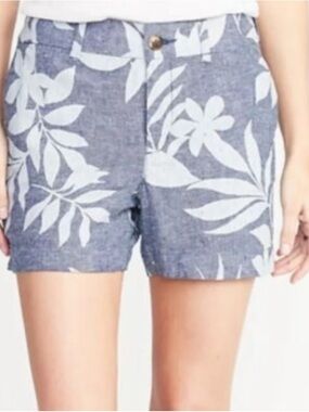 Old Navy Linen Blend Floral Everyday Mid Rise Chambray Shorts Casual Size 6